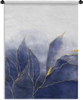 Wandkleed - Wanddoek - Marmer - Blauw - Marmerlook - Goud - Textuur - 120x160 cm - Wandtapijt