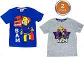 Brandweerman Sam t-shirts, 2-pack, blauw/grijs, maat 122/128