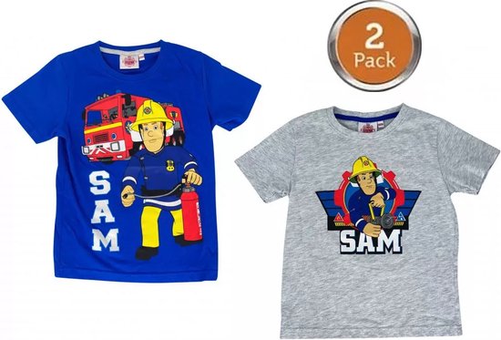 T-shirts Brandweerman Sam , lot de 2, bleu/gris, taille 122/128