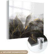 MuchoWow® Glasschilderij 50x50 cm - Schilderij acrylglas - Marmer - Zwart - Goud - Luxe - Marmerlook - Foto op glas - Schilderijen