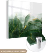 MuchoWow® Glasschilderij 20x20 cm - Schilderij acrylglas - Marmer - Groen - Luxe - Goud - Marmerlook - Foto op glas - Schilderijen