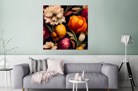 Décoration murale Métal - Peinture Aluminium Industriel - Fleurs - Plantes - Couleurs - Wit - 90x90 cm - Dibond - Photo sur aluminium - Décoration murale industrielle - Pour le salon/chambre