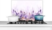 Spatscherm keuken 60x40 cm - Kookplaat achterwand Lavendel - Bloemen - Paars - Natuur - Muurbeschermer - Spatwand fornuis - Hoogwaardig aluminium