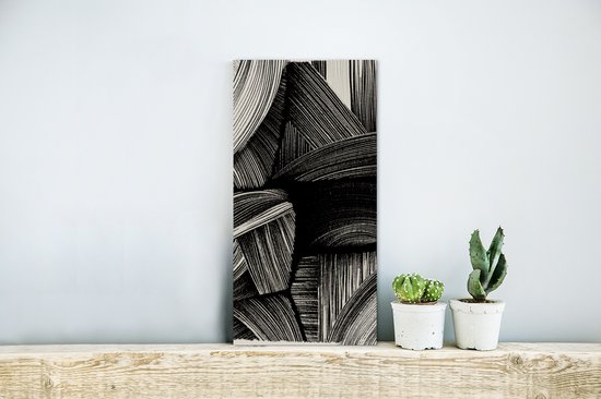 Wanddecoratie Metaal - Aluminium Schilderij Industrieel - Abstract - Zwart - Wit - Lijnen - 20x40 cm - Dibond - Foto op aluminium - Industriële muurdecoratie - Voor de woonkamer/slaapkamer