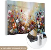 Glasschilderij bloemen - Kunst - Natuur - Oil painting - Foto op glas - Kamer decoratie - Schilderij glas - Schilderijen woonkamer - 180x120 cm - Glasplaat - Wanddecoratie - Muurdecoratie - Slaapkamer