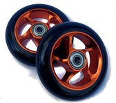 set de roues trottinette freestyle aluminium 100 mm avec roulements abec9 orange