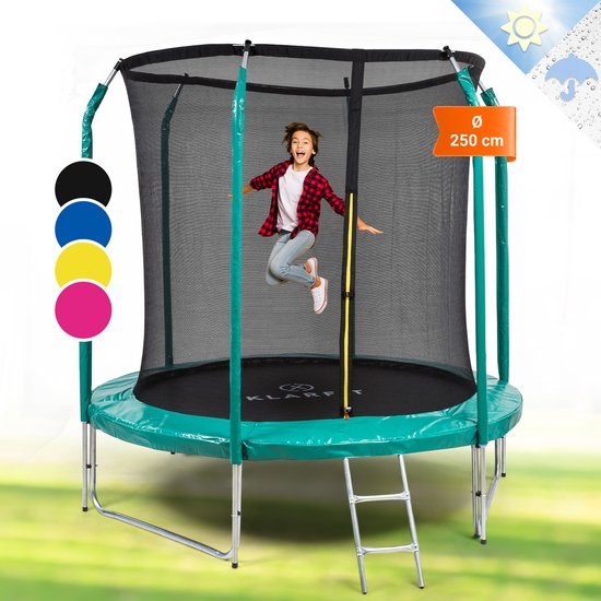 Trampoline KLARFIT Jumpstarter Ø 2,5 m filet 120 kg max.Vert foncé