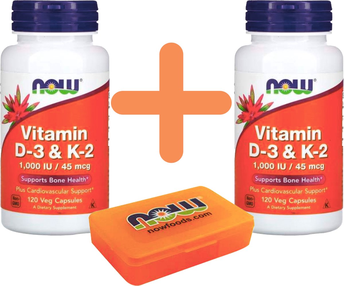 Goedkoopste Now Foods - Vitamine D3 & K2 - 240 Capsules - Met pilbox