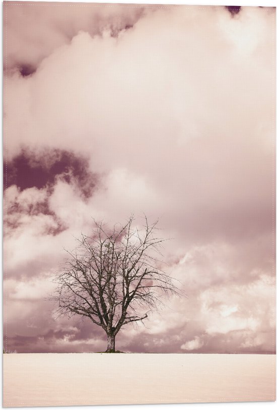 Vlag - Landschap - Boom - Wolken - Wit - Paars - 40x60 cm Foto op Polyester Vlag