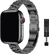 Innerlight® Narrow - Zwart - 42/44/45/49mm - Metalen bandje geschikt voor Apple Watch - Schakel Armband RVS - Stainless Steel Watch Band - Roestvrijstaal - Horlogeband - Geschikt als Apple watch bandje voor Series 1/2/3/4/5/6/SE/7/8/9/Ultra