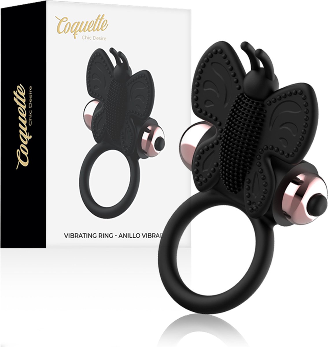 Goedkoopste COQUETTE TOYS | Coquette Cock Ring Butterfly With Vibrator Black/ Gold