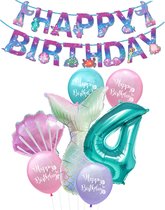 Cijfer ballon 4 Turquoise - Zeemeermin - Mermaid - Meermin - Plus Ballonnen Pakket - Kinderfeestje - Verjaardag Slinger - Snoes