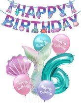 Cijfer ballon 6 Turquoise - Zeemeermin - Mermaid - Meermin - Plus Ballonnen Pakket - Kinderfeestje - Verjaardag Slinger - Snoes