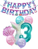 Cijfer ballon 3 Turquoise - Zeemeermin - Mermaid - Meermin - Plus Ballonnen Pakket - Kinderfeestje - Verjaardag Slinger - Snoes