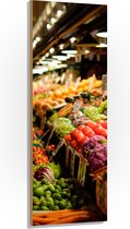 Hout - Markt - Eten - Groente - Fruit - Kleuren - 50x150 cm - 9 mm dik - Foto op Hout (Met Ophangsysteem)