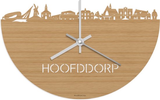 Skyline Klok Hoofddorp Bamboe hout - Ø 40 cm - Stil uurwerk - Wanddecoratie - Meer steden beschikbaar - Woonkamer idee - Woondecoratie - City Art - Steden kunst - Cadeau voor hem - Cadeau voor haar - Jubileum - Trouwerij - Housewarming -
