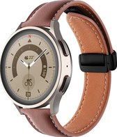 Mobigear Leren Watch bandje geschikt voor Smartwatch Bandje Magneetsluiting | Mobigear Stitched - Universeel 20 mm aansluiting - Bruin