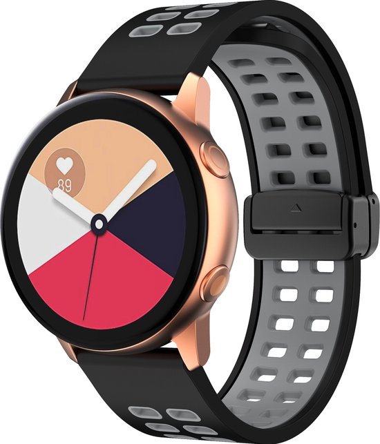 Mobigear Siliconen Watch bandje geschikt voor Smartwatch Bandje Magneetsluiting | Mobigear Sport Plus Mag - Universeel 20 mm aansluiting - Groen / Grijs
