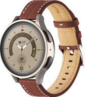Mobigear Leren Watch bandje geschikt voor Smartwatch Bandje Gespsluiting | Mobigear Stitched - Universeel 20 mm aansluiting - Bruin