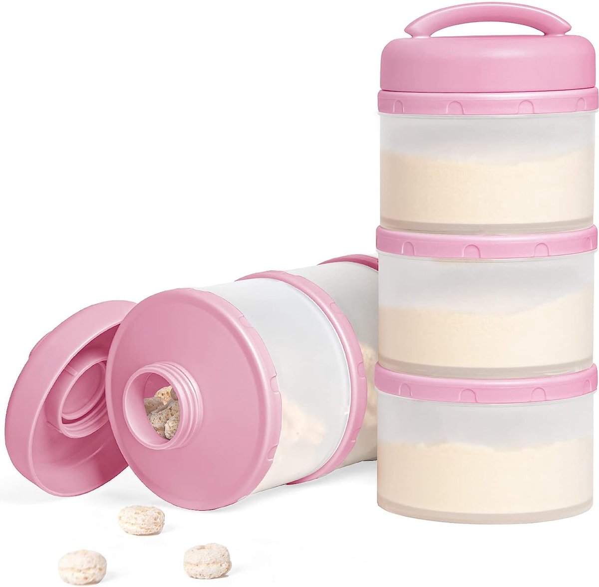 Melkpoeder portioneerder baby stapelbaar melkpoeder opbergdoos 2 stuks (babyroze-2)