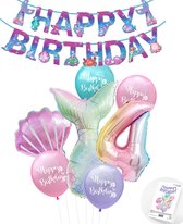 Snoes - Cijfer ballon 4 Regenboog - Zeemeermin - Plus Ballonnen Pakket - Verjaardag Slinger Mermaid