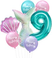 Cijfer ballon 9 Turquoise - Zeemeermin - Mermaid - Meermin - Ballonnen Pakket - Kinderfeestje - Helium Ballonnen - Snoes