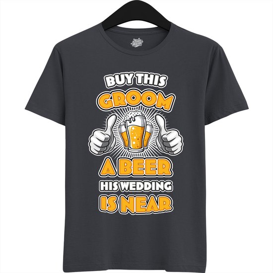 Buy This Groom A Beer | Vrijgezellenfeest Cadeau Man - Groom To Be Bachelor Party - Grappig Bruiloft En Bruidegom Bier shirt - T-Shirt - Unisex - Mouse Grey - Maat L