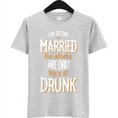 Am Getting Married | Vrijgezellenfeest Cadeau Man - Groom To Be Bachelor Party - Grappig Bruiloft En Bruidegom Bier Shirt - T-Shirt - Unisex - Ash Grey - Maat M