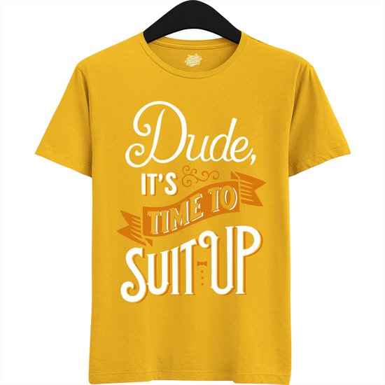 Dude Shuit Up | Vrijgezellenfeest Cadeau Man - Groom To Be Bachelor Party - Grappig Bruiloft En Bruidegom Bier Shirt - T-Shirt - Unisex - Geel - Maat S