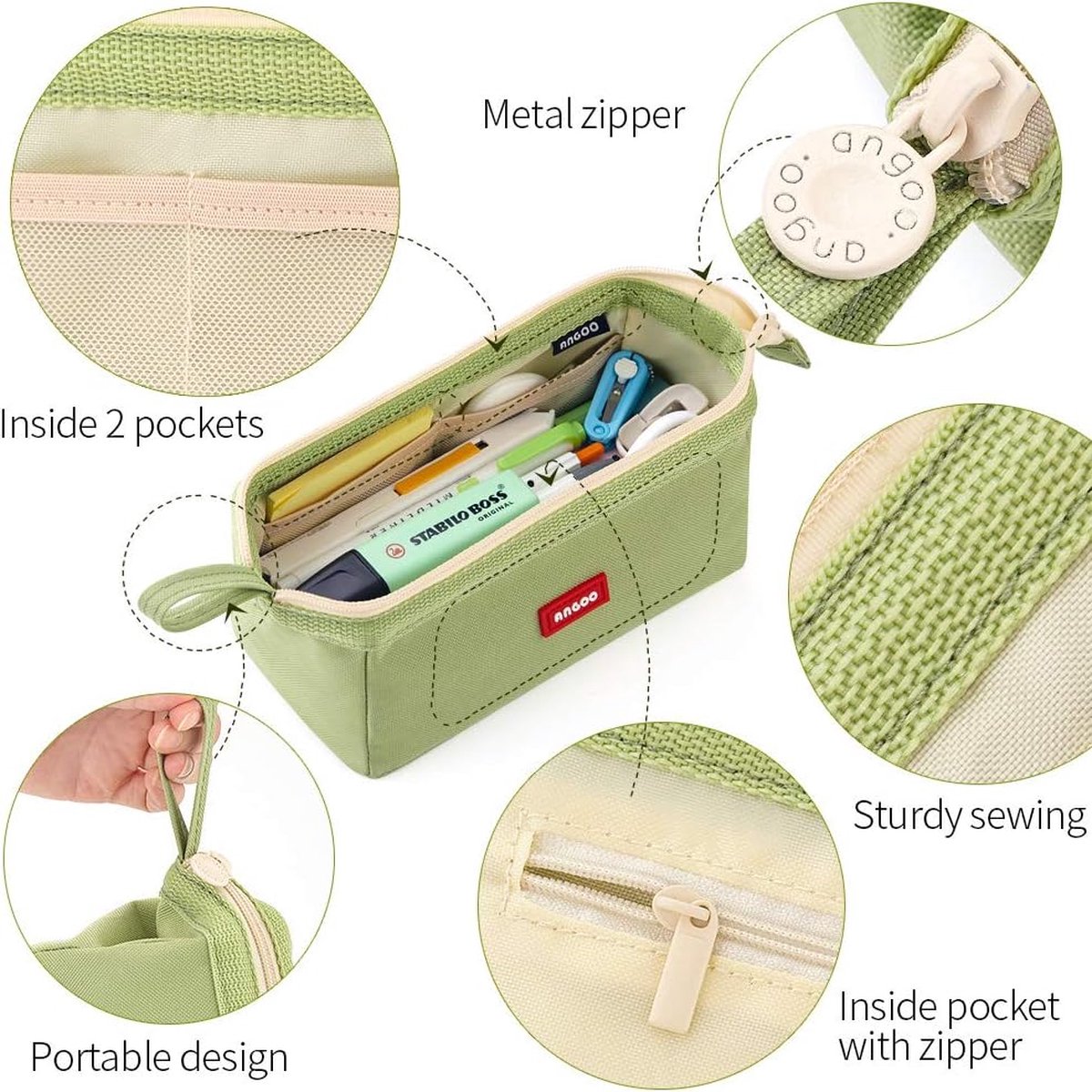 WEMATE Groot Pennenetui, Etui met Ritsvakken, Esthetisch Voor Volwassenen, pencilcase voor Kantoor, Geschikt Voor Scholieren, Studenten, Universiteiten Lichtgrijs