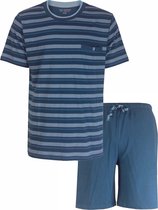 Paul Hopkins Heren Shortama - Pyjama Set - Gestreept - 100% Katoen - Jeans Blauw - Maat L
