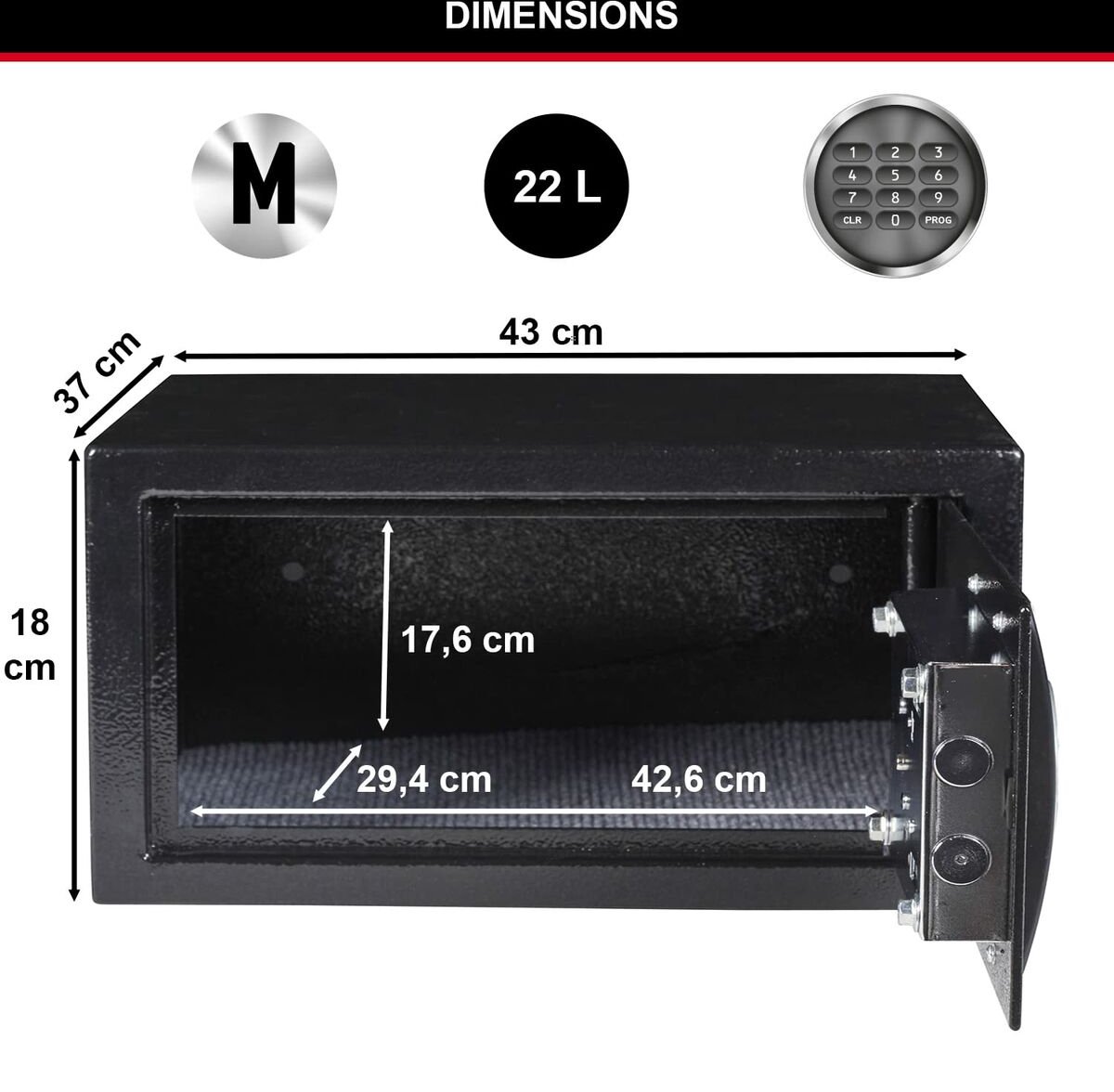 Mini coffre-fort numérique de 4,6 L en acier massif pour bureau, maison,  hôtel, mot de passe électronique avec clés d'urgence, gris, 23 x 17 x 17 cm
