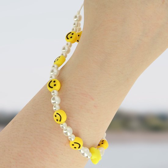 Avizar Telefoonarmband met Kralen Ster en Smiley Smile Collectie, Geel