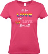 T-shirt femme Love For All | Vêtements de chemise de fierté gaie | Couleurs arc-en-ciel | LGBTQ | Dames roses | taille XL
