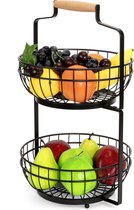 AYATA Dubbele Fruitschaal met Handvat - Metalen Fruitmand 2 Laags - Industrieel Fruit Schaal - Draadmand voor Keuken - Decoratie Draad Mand Metaal - Groentemand Etagère - Zwart