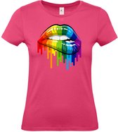 Dames T-shirt Rainbow Lips | Gay pride shirt kleding | Regenboog kleuren | LGBTQ | Roze dames | maat L