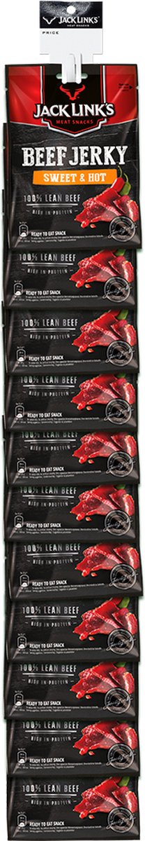 Jack Link's Beef Jerky Clipstrips (12x25g) Sweet & Hot - Functionele voeding - Eiwit Snacks
