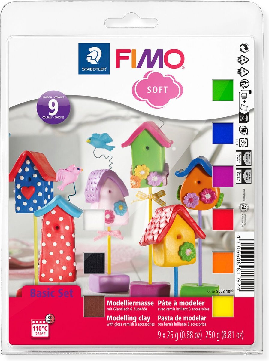 FIMO soft set - ovenhardende boetseerklei - basisset 9 halve blokken - Fimo