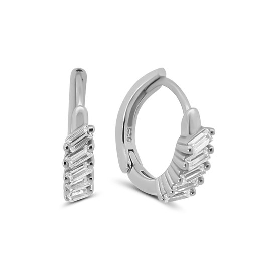 Silventi 9SIL-23095 Zilveren Oorringen met Zirkonia - 13,5mm Doorsnee - 3,6mm Breed - Baquette - Rhodium - Zilver