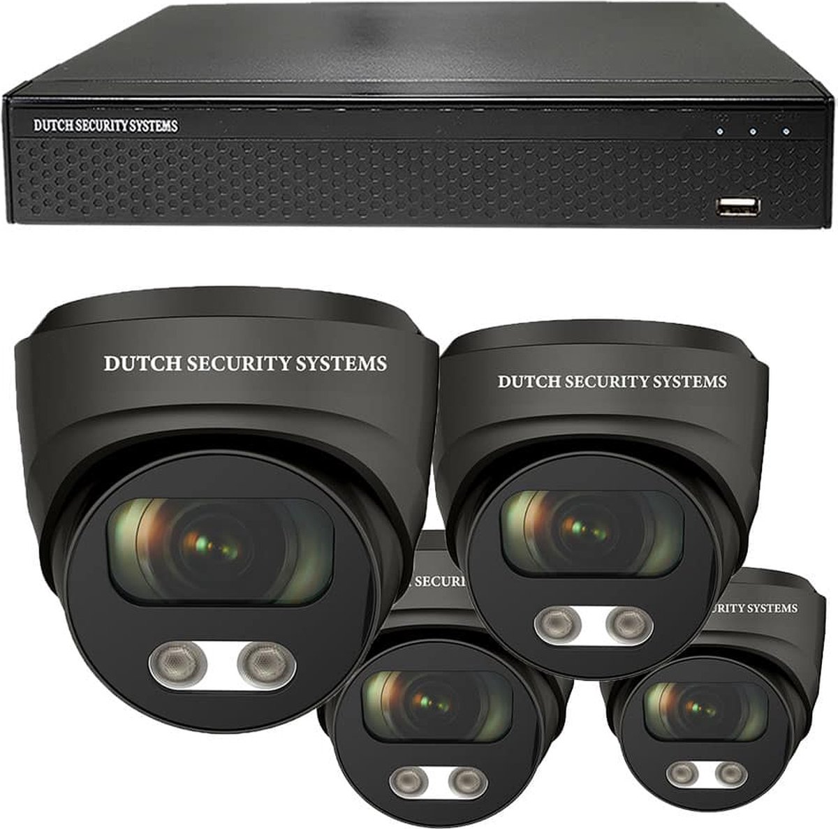 Beveiligingscamera 4K Ultra HD - Sony 8MP - Set 4x Dome - Zwart - Buiten & Binnen - Met Nachtzicht - Incl. Recorder & App