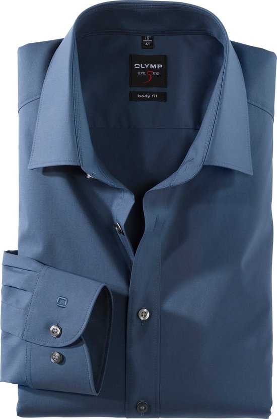 OLYMP Level 5 body fit overhemd - rook blauw - Strijkvriendelijk - Boordmaat: 39