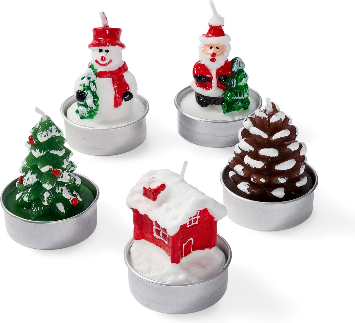 Bol.com The Twiddlers – 15 Mini Kerst Theelichtkaarsen, 5x4cm – 5 Ontwerpen – Kersttafeldecoratie & Cadeau aanbieding