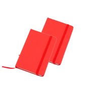 Set van 4x stuks notitieblokje rood met harde kaft en elastiek 9 x 14 cm - 100x blanco paginas - opschrijfboekjes