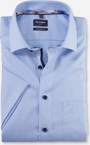 OLYMP modern fit overhemd - korte mouw - structuur - lichtblauw (contrast) - Strijkvrij - Boordmaat: 38