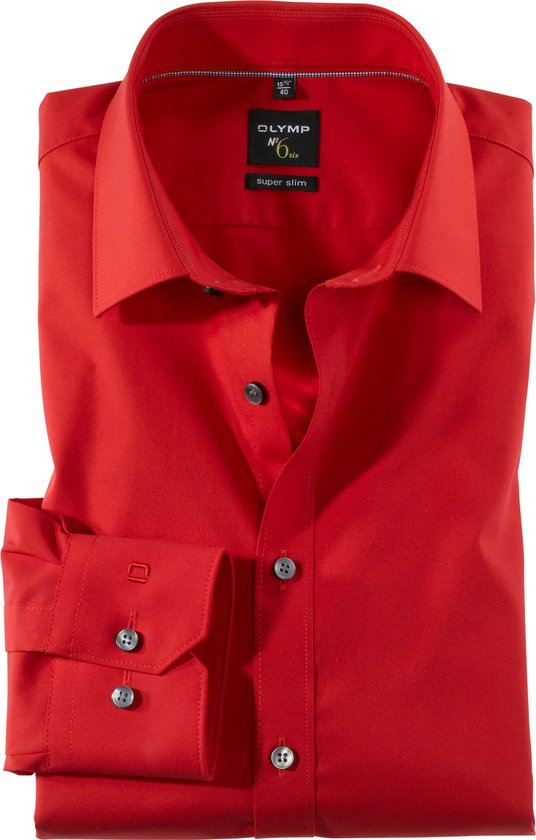 OLYMP No. Six super slim fit overhemd - rood - Strijkvriendelijk - Boordmaat: 42