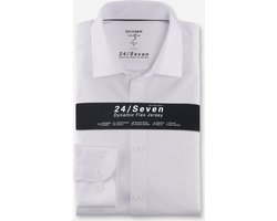OLYMP Level 5 24/Seven body fit overhemd - mouwlengte 7 - wit tricot - Strijkvriendelijk - Boordmaat: 42