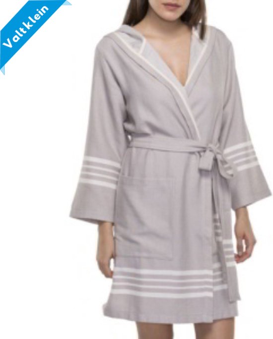 Hamam Badjas Sun Taupe - M - korte sauna badjas met capuchon - ochtendjas - duster - dunne badjas - unisex - twinning