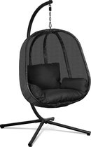 Swoods Luxe Hangstoel – Hangstoel met standaard – Voor Binnen en Buiten – Incl. Zitkussen, Zijkussen en Rugkussen – Egg Chair – Cocoon – Ei Stoel – tot 150kg – Zwart