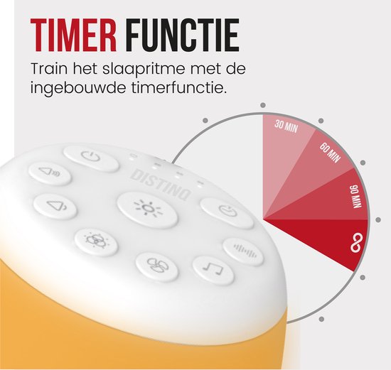 DistinQ White Noise Machine compact - Witte Ruis Slaaptrainer voor Baby - Slaaphulp met 8 verschillende kleuren LED verlichting en 29 rustgevende geluiden van DistinQ — afbeelding 5