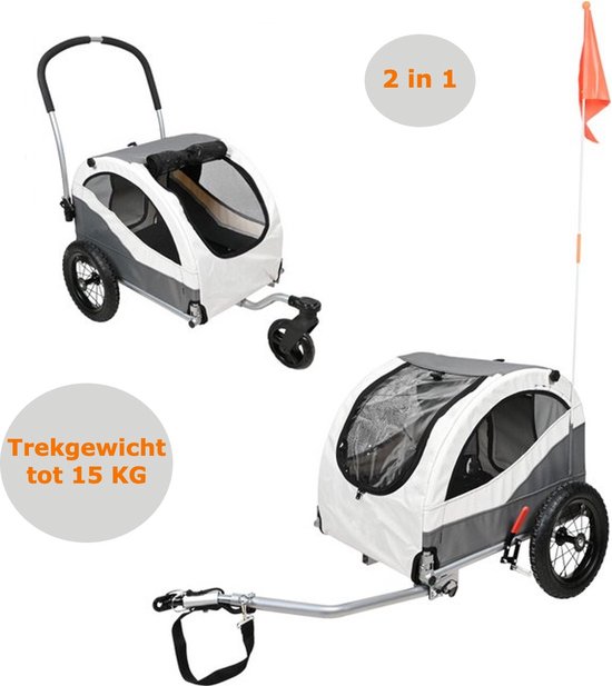 Fietskar hond - Buggy hond - 2 in 1 - tot 15 KG